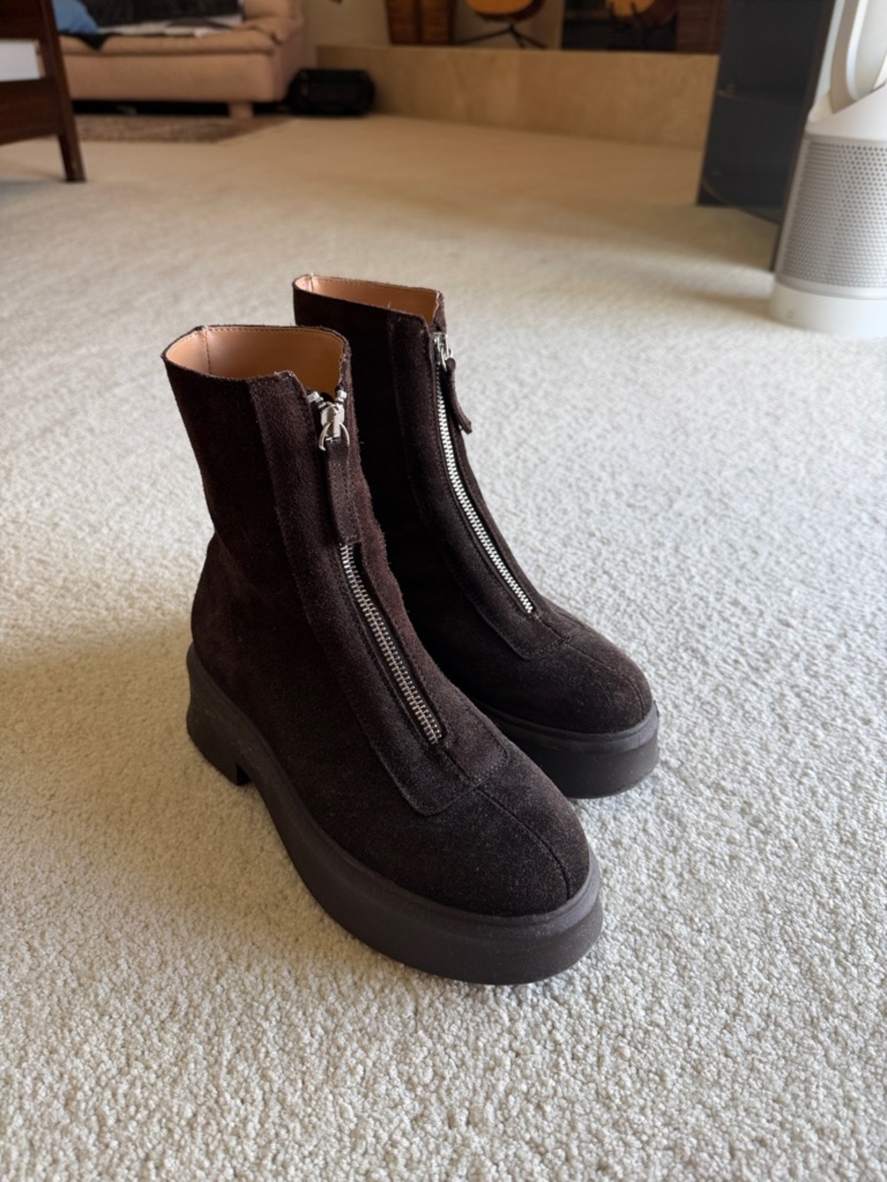 Steve Madden Dark Brown Suede Front-Zip Platform Ankle Boots